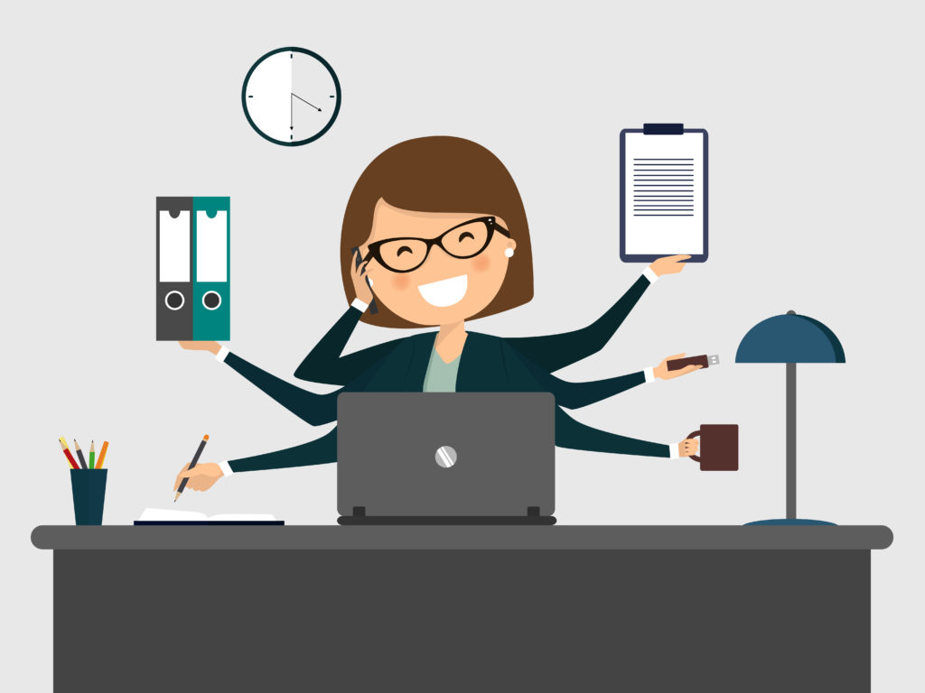 パソコンで作業する女性のイラスト